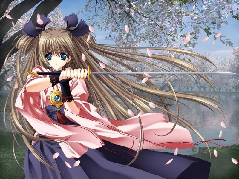 Anime Girl with Sword — Pink, Serene