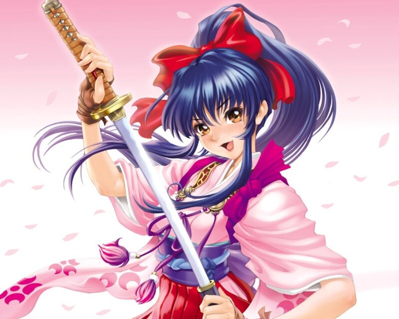 Anime Girl with Sword — Pink