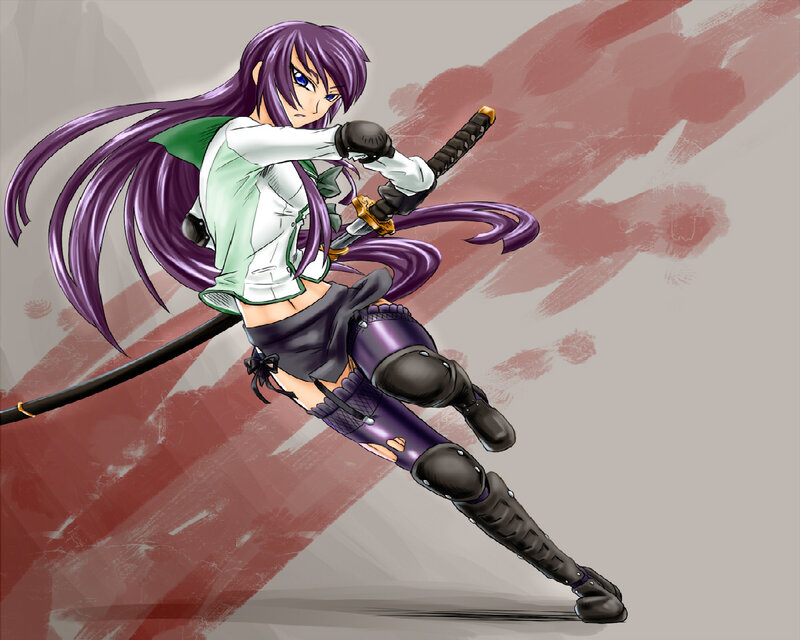 Anime Girl with Sword — Purple, Action