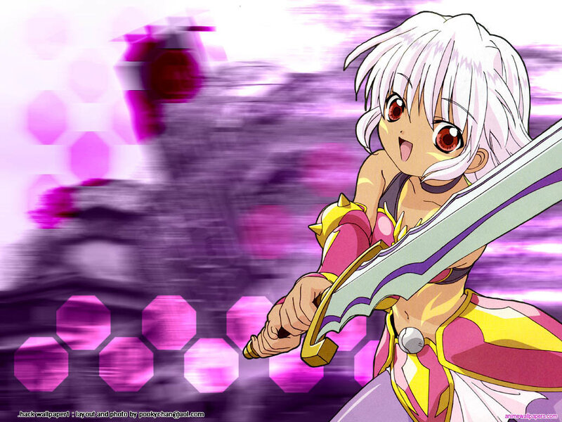 Anime Girl with Sword — Purple, Action, White Hair