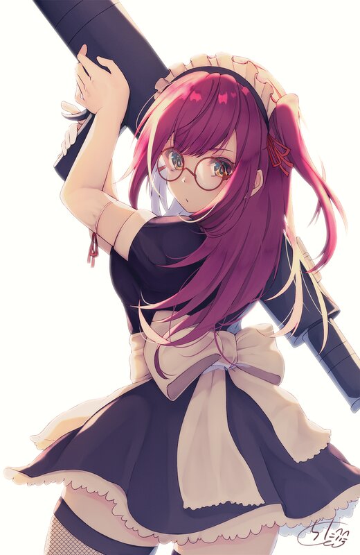 Anime Girl with Sword — Purple, Calm, Digital Art, Glasses