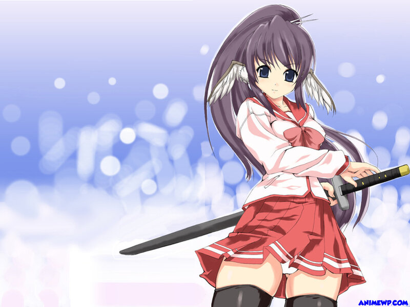 Anime Girl with Sword — Purple, Calm
