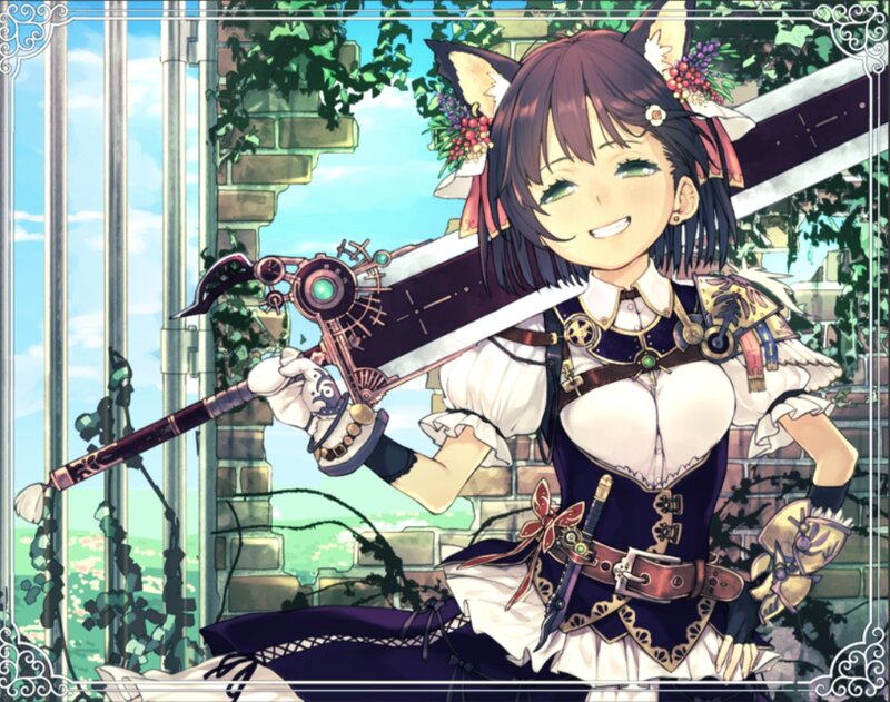 Anime Girl with Sword — Purple, Cheerful