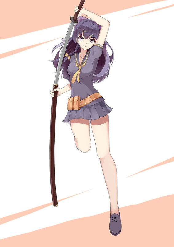 Anime Girl with Sword — Purple, Confident, Skirt, Belt