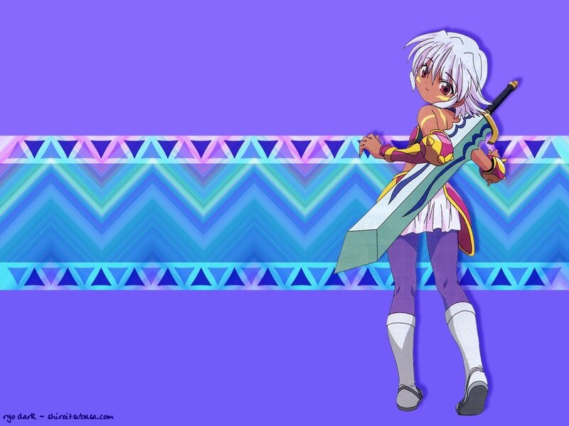 Anime Girl with Sword — Purple, Confident, White Hair