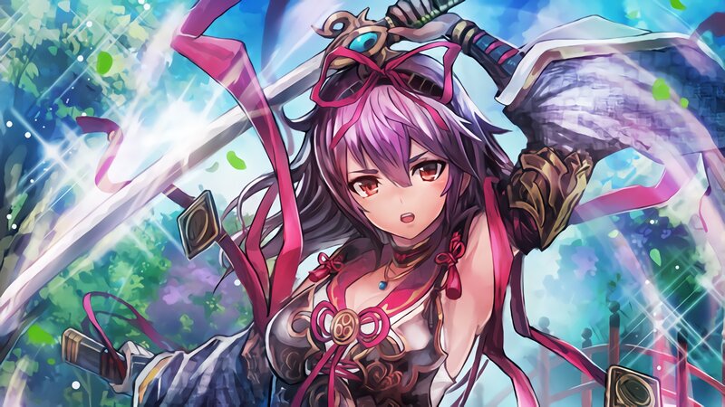 Anime Girl with Sword — Purple, Dramatic, Afternoon, Digital Art, Ribbon