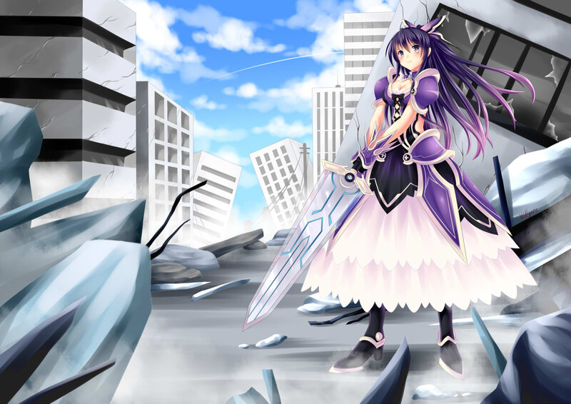 Anime Girl with Sword — Purple, Dramatic, Afternoon
