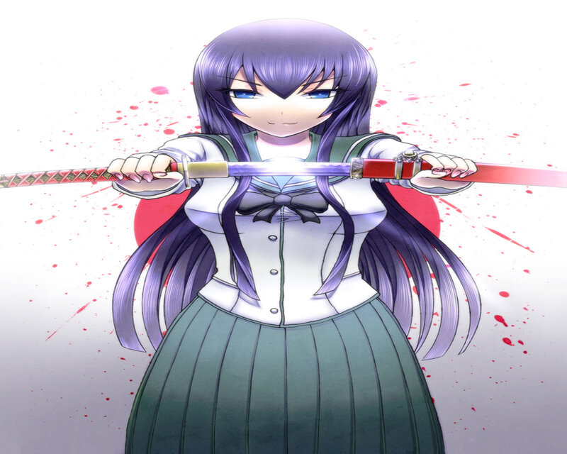 Anime Girl with Sword — Purple, Dramatic, Blood Splatters