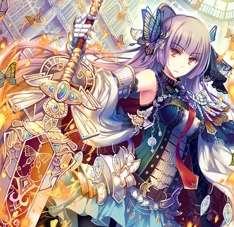 Anime Girl with Sword — Purple, Dramatic, Butterflies