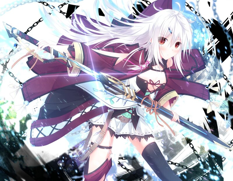 Anime Girl with Sword — Purple, Dramatic, Chains, White Hair