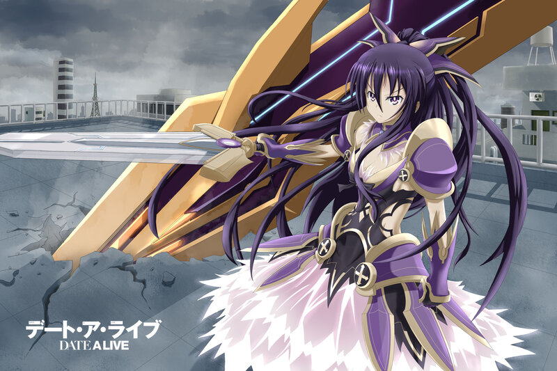Anime Girl with Sword — Purple, Dramatic, Cityscape