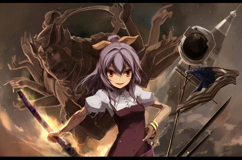Anime Girl with Sword — Purple, Dramatic, Digital Art, Demon
