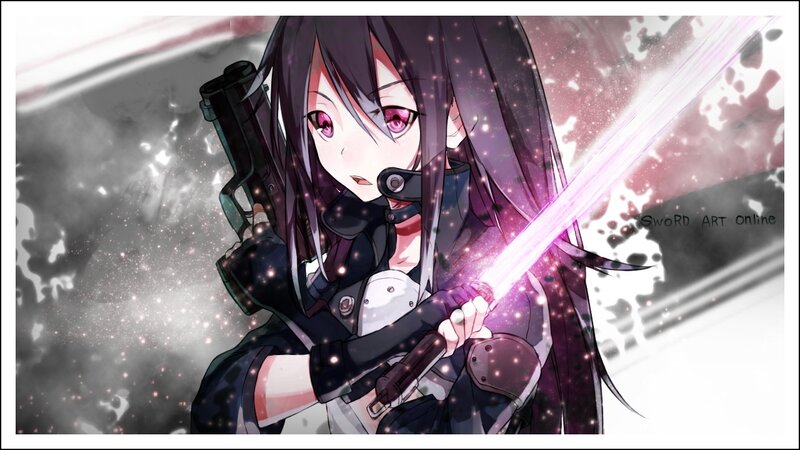 Anime Girl with Sword — Purple, Dramatic, Digital Art, Gun