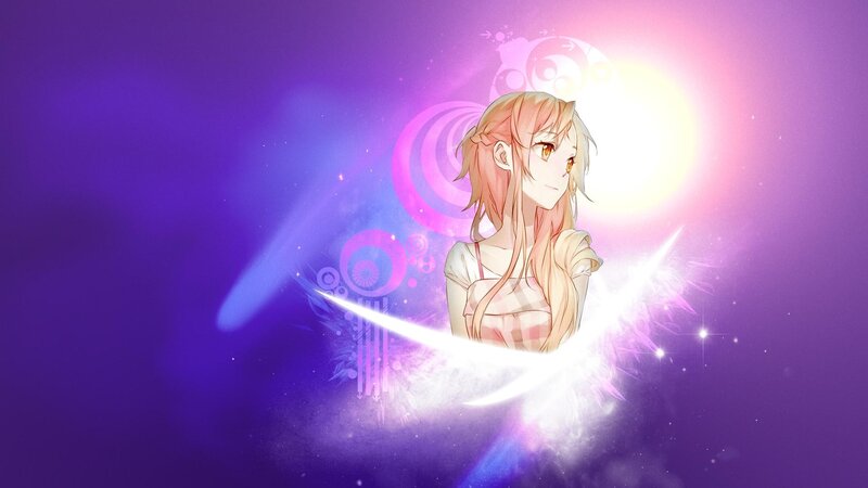 Anime Girl with Sword — Purple, Dramatic, Digital Art, Light