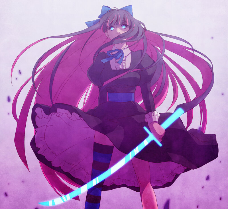 Anime Girl with Sword — Purple, Dramatic, Digital Art, Long Hair