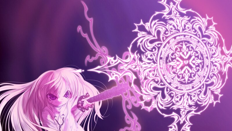 Anime Girl with Sword — Purple, Dramatic, Digital Art, Magic Circle