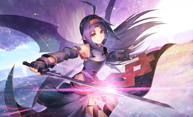 Anime Girl with Sword — Purple, Dramatic, Digital Art, Magic, Hair