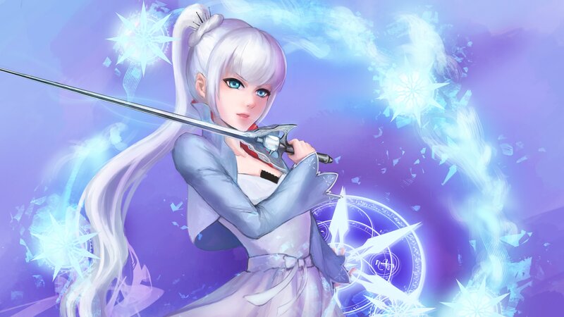Anime Girl with Sword — Purple, Dramatic, Digital Art, Magic