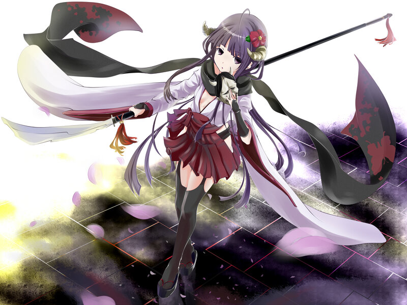 Anime Girl with Sword — Purple, Dramatic, Digital Art, Mask