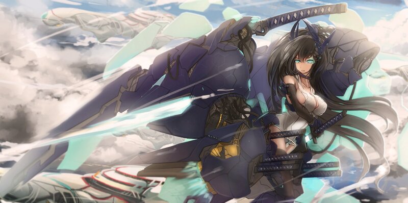 Anime Girl with Sword — Purple, Dramatic, Digital Art, Mecha