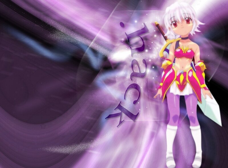 Anime Girl with Sword — Purple, Dramatic, Digital Art, Purple Background
