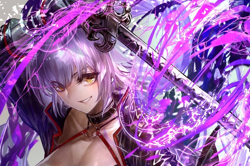 Anime Girl with Sword — Purple, Dramatic, Digital Art, Purple Energy