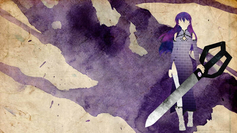 Anime Girl with Sword — Purple, Dramatic, Digital Art, Purple Hair, Dress