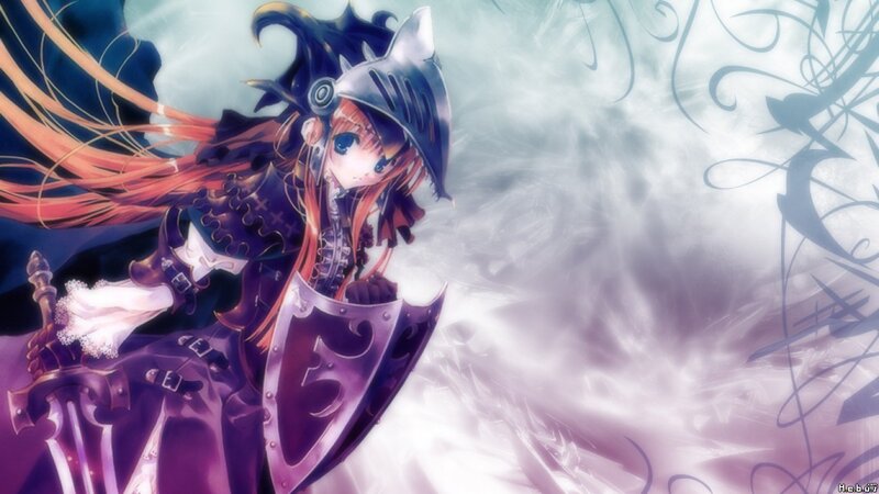 Anime Girl with Sword — Purple, Dramatic, Digital Art, Shield