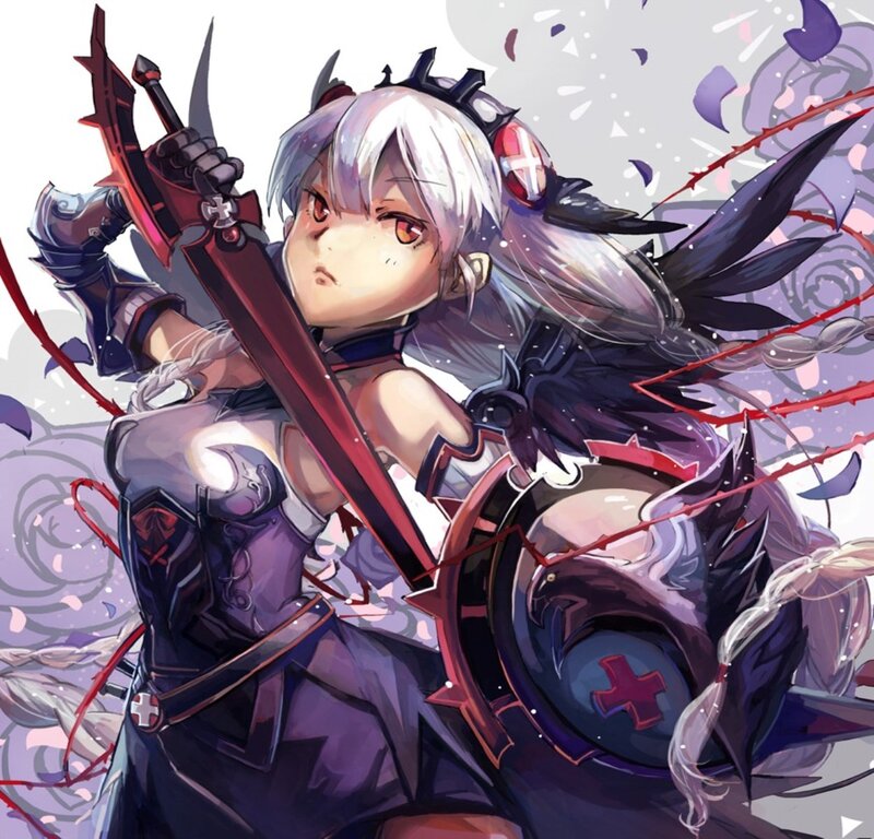 Anime Girl with Sword — Purple, Dramatic, Digital Art, Shield, Wings