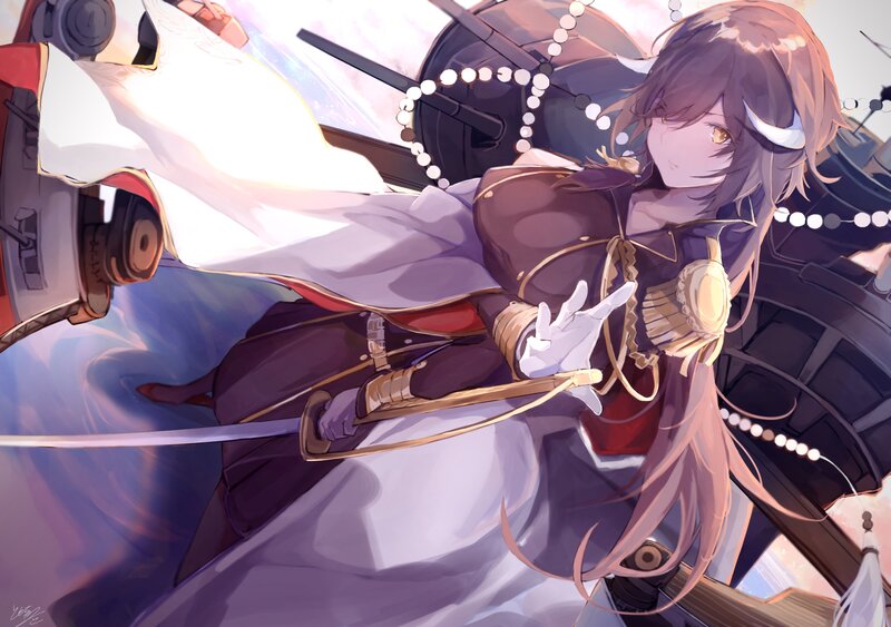 Anime Girl with Sword — Purple, Dramatic, Digital Art, Ship