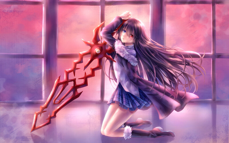 Anime Girl with Sword — Purple, Dramatic, Digital Art, Window, Skirt