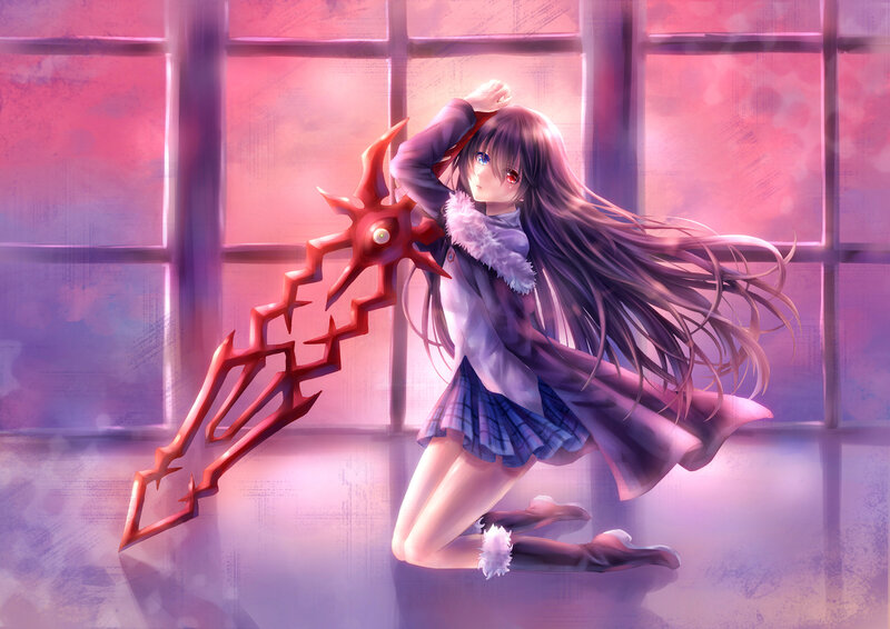 Anime Girl with Sword — Purple, Dramatic, Digital Art, Window