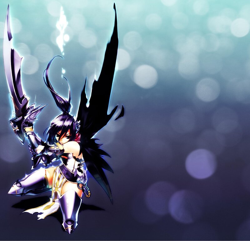 Anime Girl with Sword — Purple, Dramatic, Digital Art, Wings, Armor