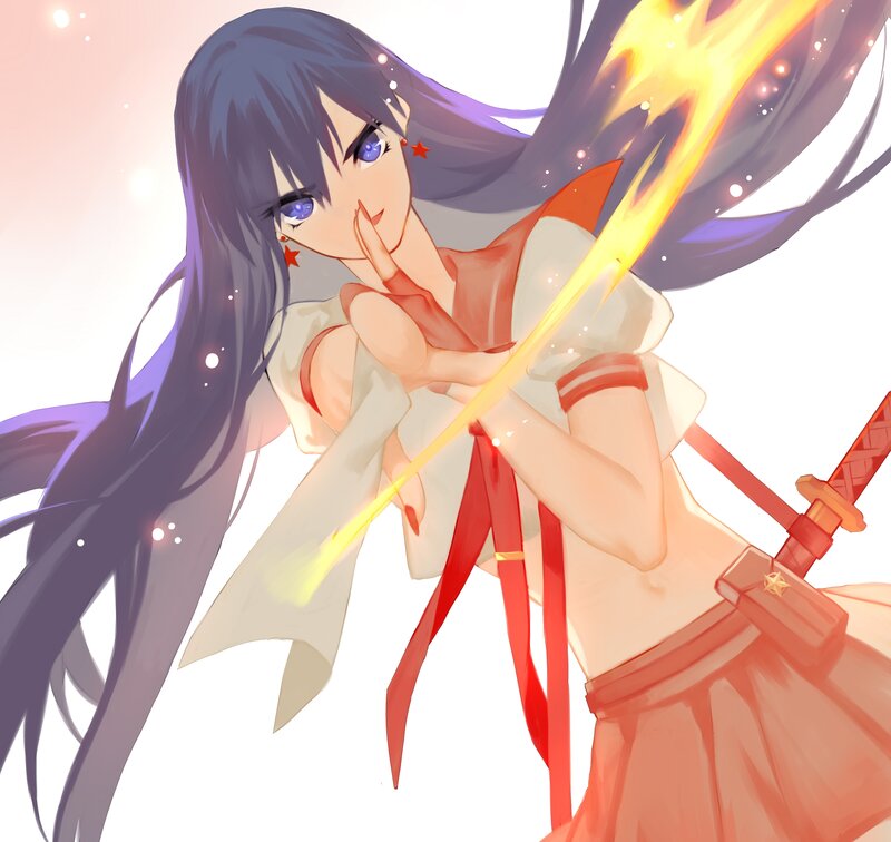 Anime Girl with Sword — Purple, Dramatic, Fire