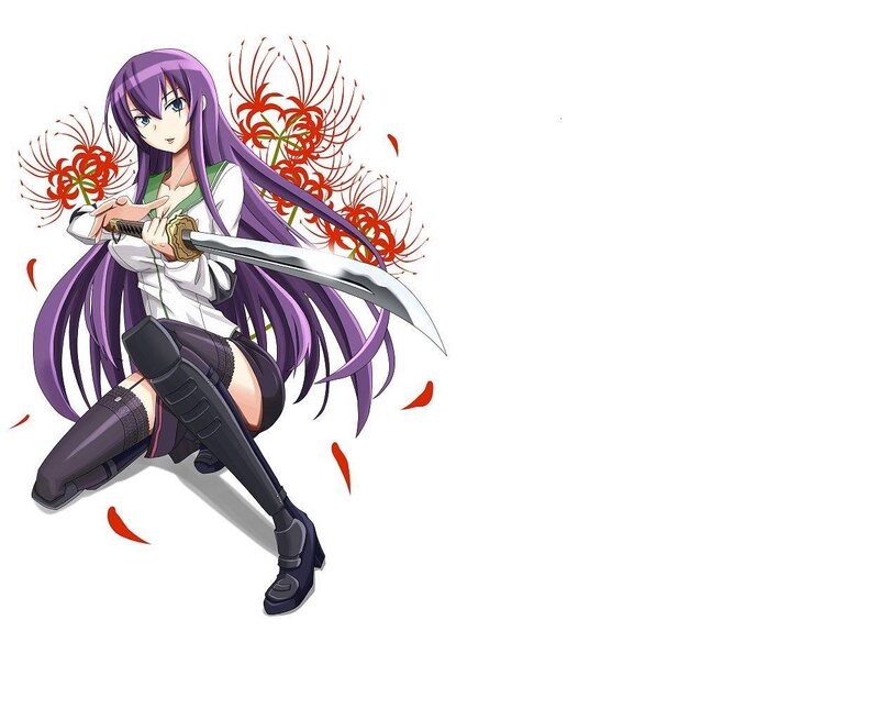 Anime Girl with Sword — Purple, Dramatic, Flowers