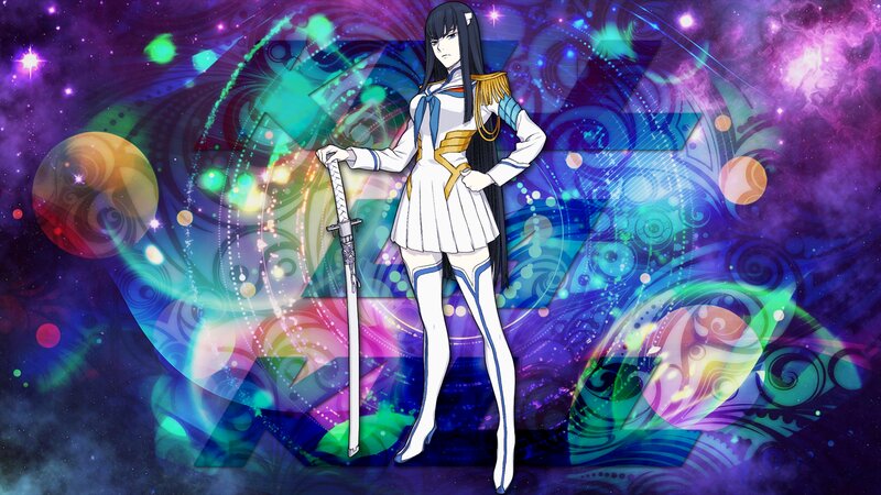 Anime Girl with Sword — Purple, Dramatic, Galaxy Background