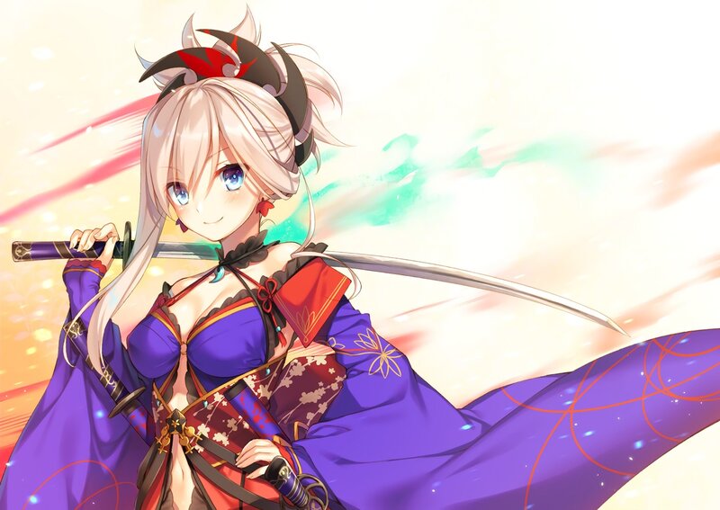Anime Girl with Sword — Purple, Dramatic, Kimono