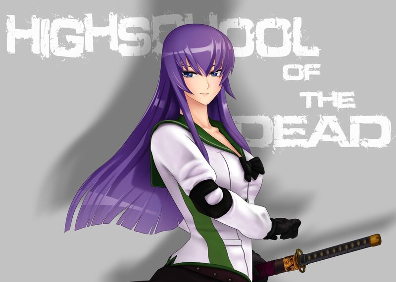 Anime Girl with Sword — Purple, Dramatic, Long Hair, Gloves