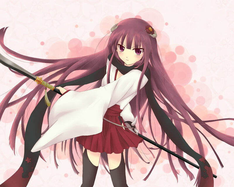 Anime Girl with Sword — Purple, Dramatic, Long Hair, Skirt