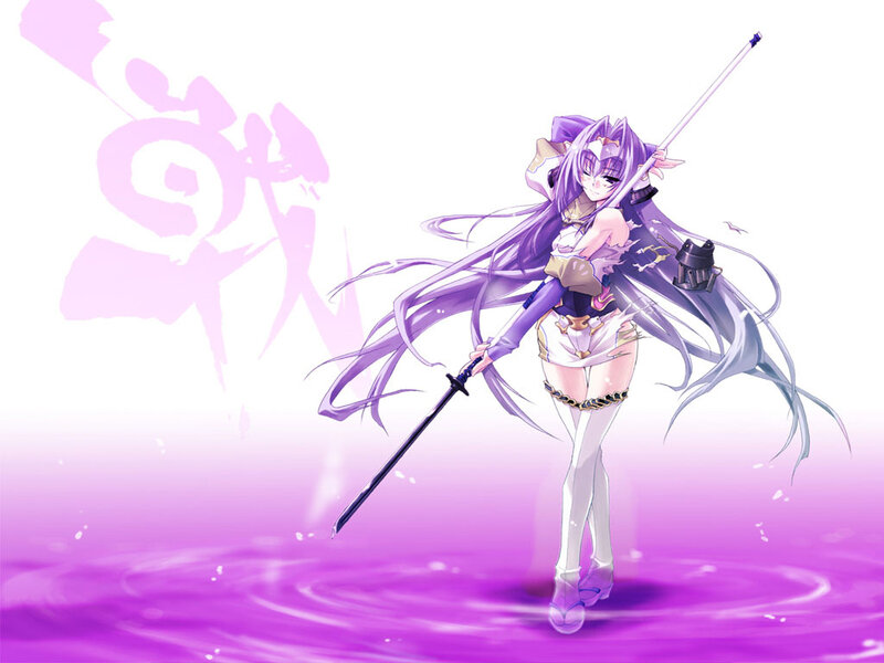 Anime Girl with Sword — Purple, Dramatic, Long Hair, Water