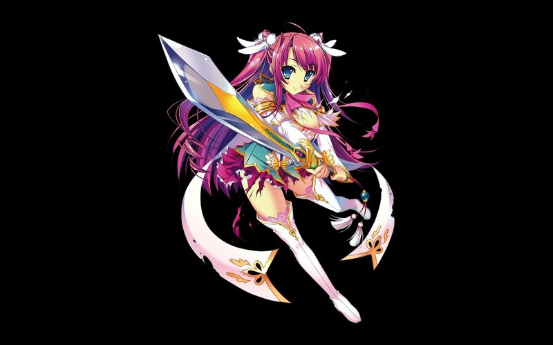 Anime Girl with Sword — Purple, Dramatic, Long Hair, White Boots