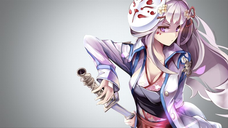 Anime Girl with Sword — Purple, Dramatic, Mask