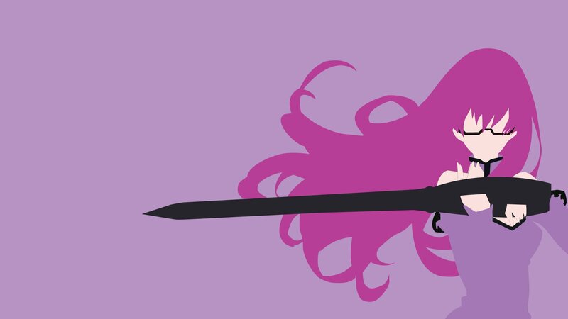 Anime Girl with Sword — Purple, Dramatic, Minimalist