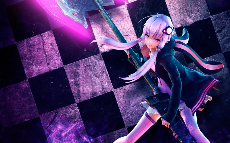 Anime Girl with Sword — Purple, Dramatic, Night, 3d Render