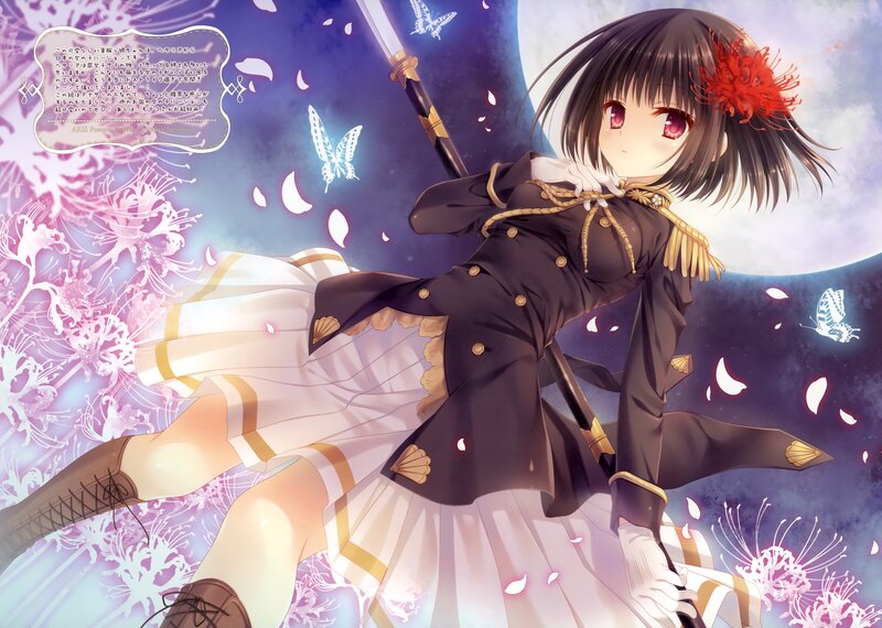 Anime Girl with Sword — Purple, Dramatic, Night, Butterflies, Flower