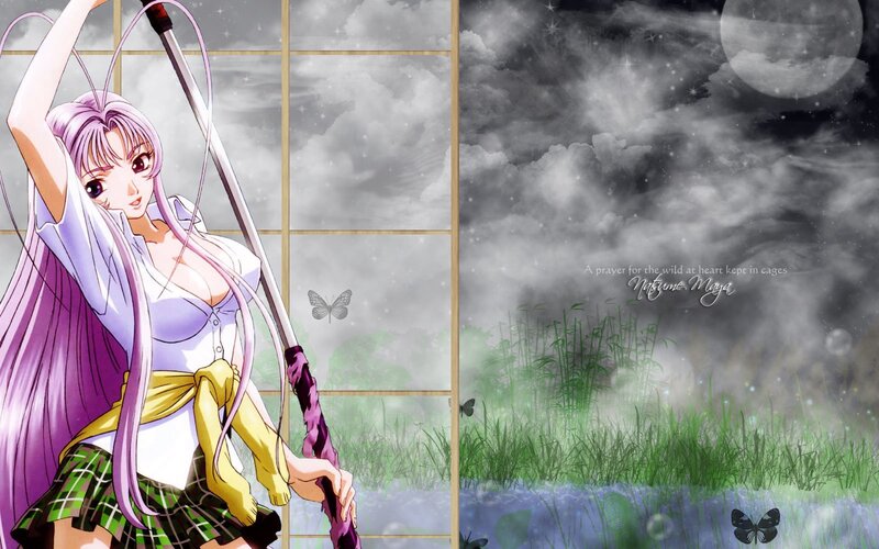 Anime Girl with Sword — Purple, Dramatic, Night, Butterfly