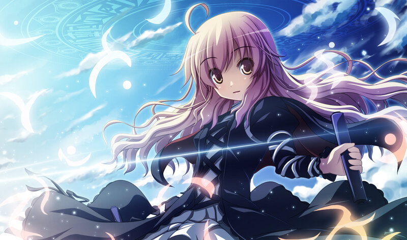 Anime Girl with Sword — Purple, Dramatic, Night, Clouds