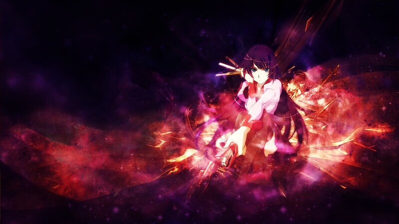 Anime Girl with Sword — Purple, Dramatic, Night, Dark Background