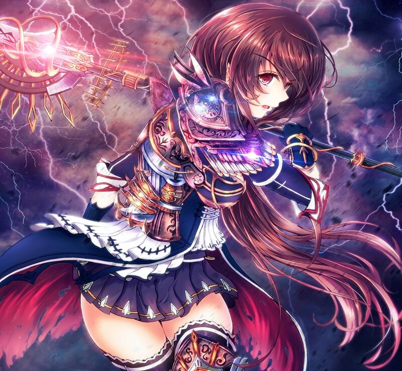 Anime Girl with Sword — Purple, Dramatic, Night, Digital Art, Armor