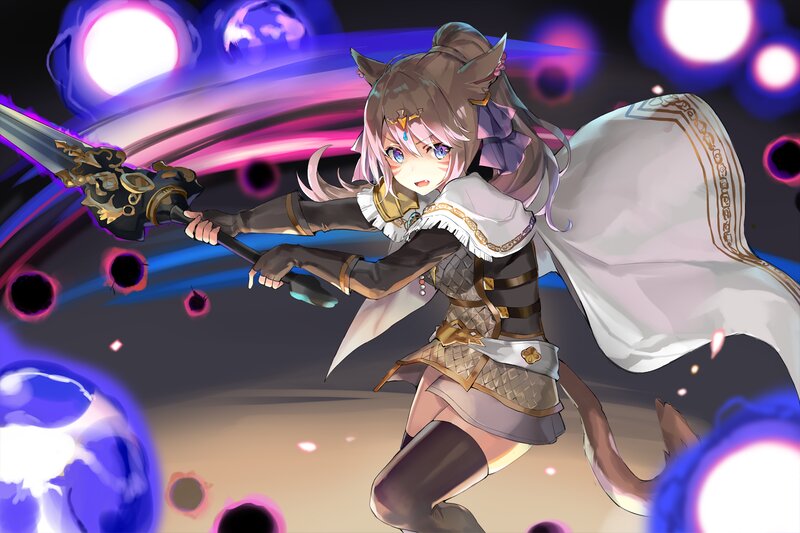 Anime Girl with Sword — Purple, Dramatic, Night, Digital Art, Cat Ears, Cape